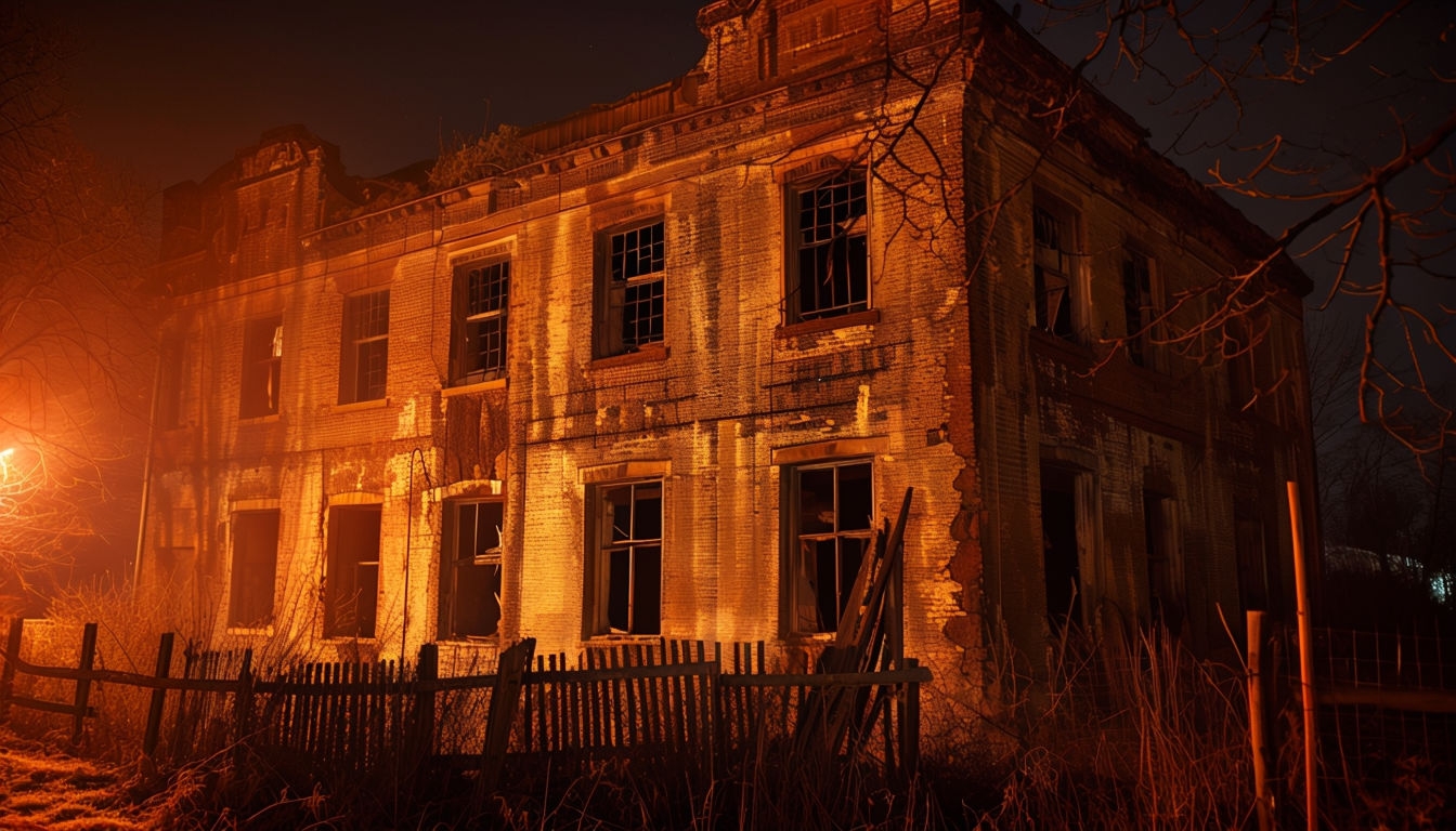 Haunting Abandoned Building at Night Virtual Background