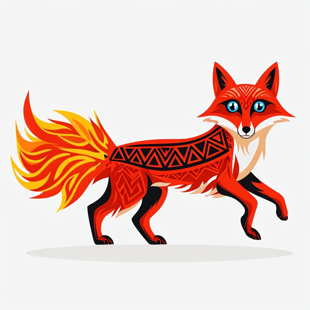 Vibrant Red Fox with Geometric Patterns Sticker