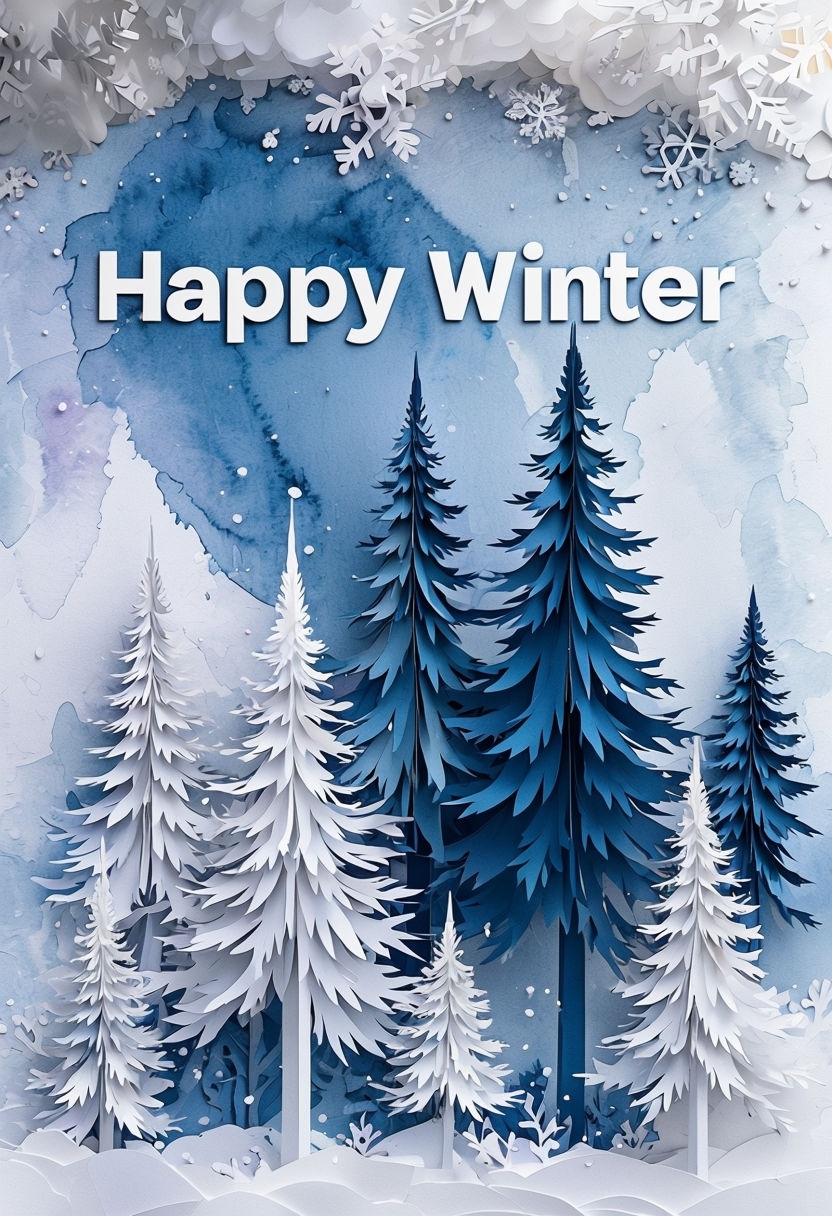 Enchanting Winter Forest Scene Card with Evergreen Trees Design