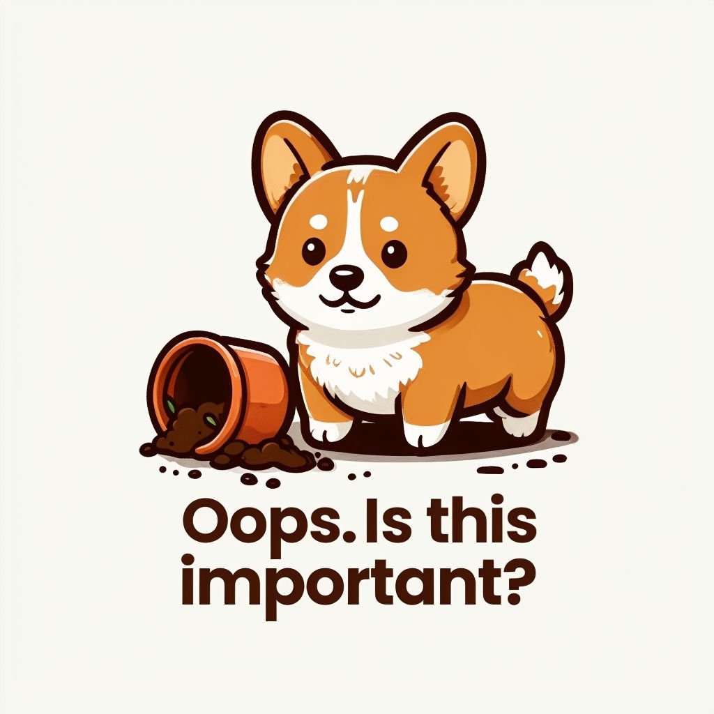 Cute Cartoon Corgi with Terracotta Plant Pot Sticker