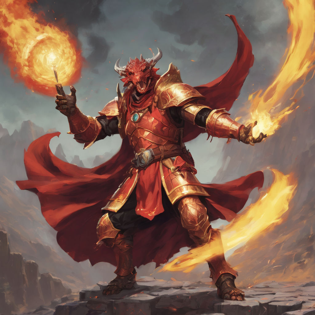 A male red Dragonborn wizard from DnD who is wearing red and... by Cal ...