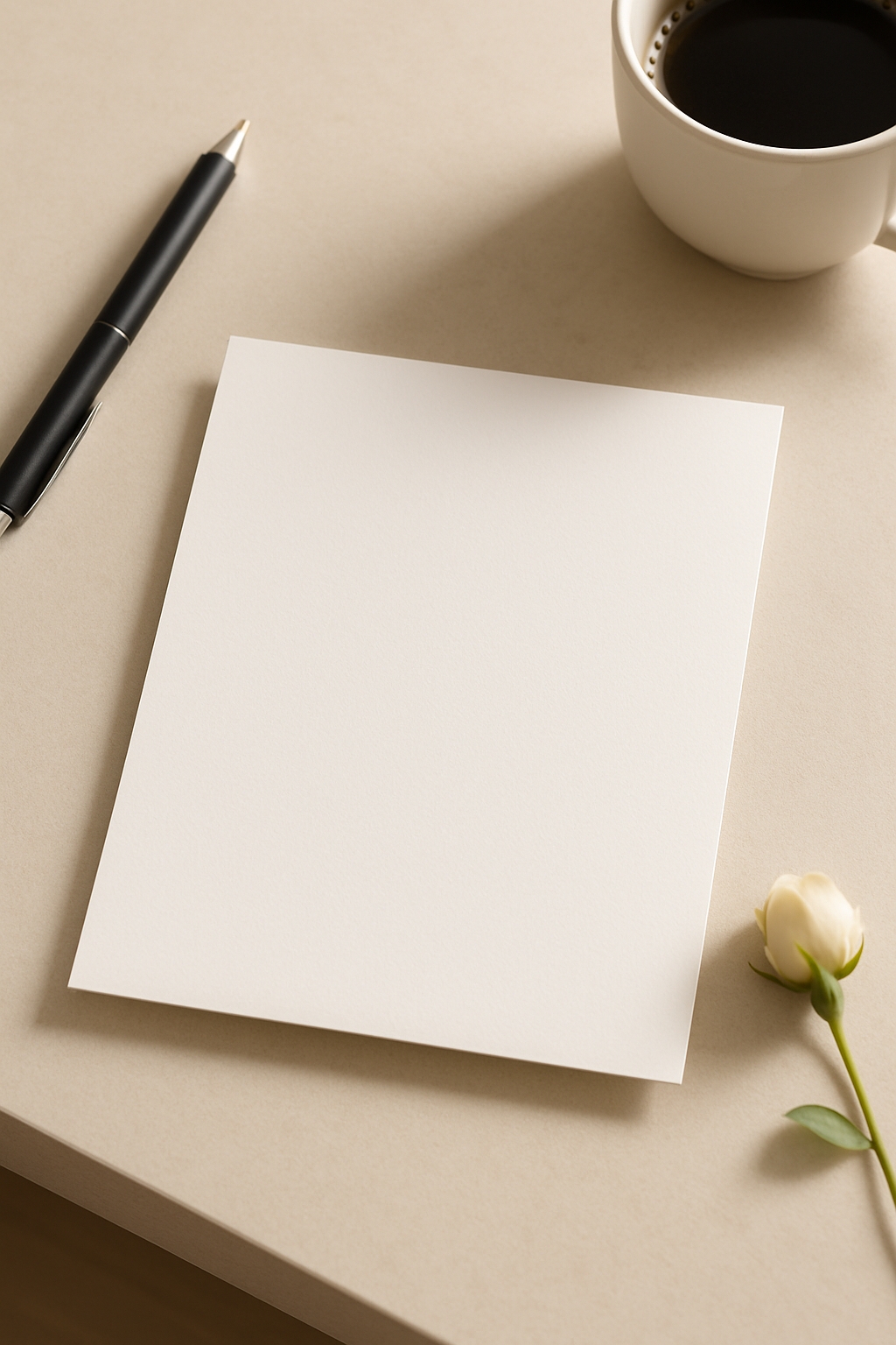 Minimalist Still Life Photograph with Pen and Coffee Cup Mockup