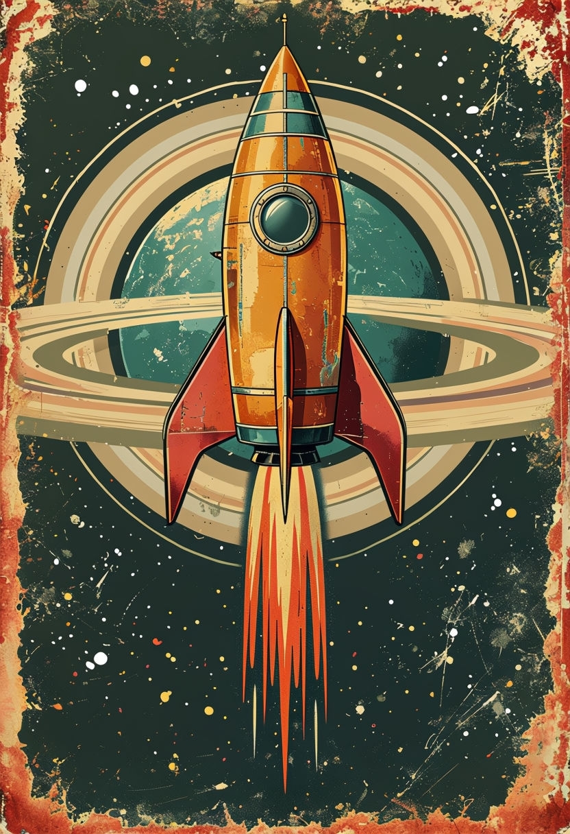 Retro Space Exploration Rocket Ship Digital Art Poster