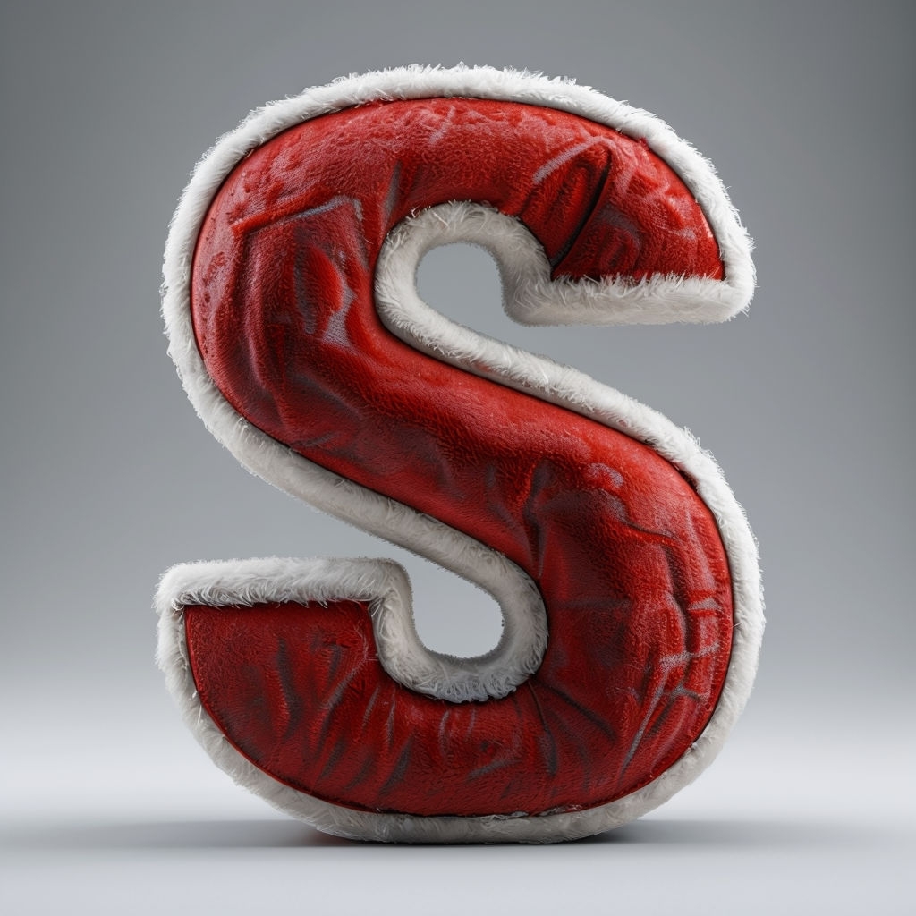 3D Letter S in Santa Suit Fabric with Plush Texture Monogram