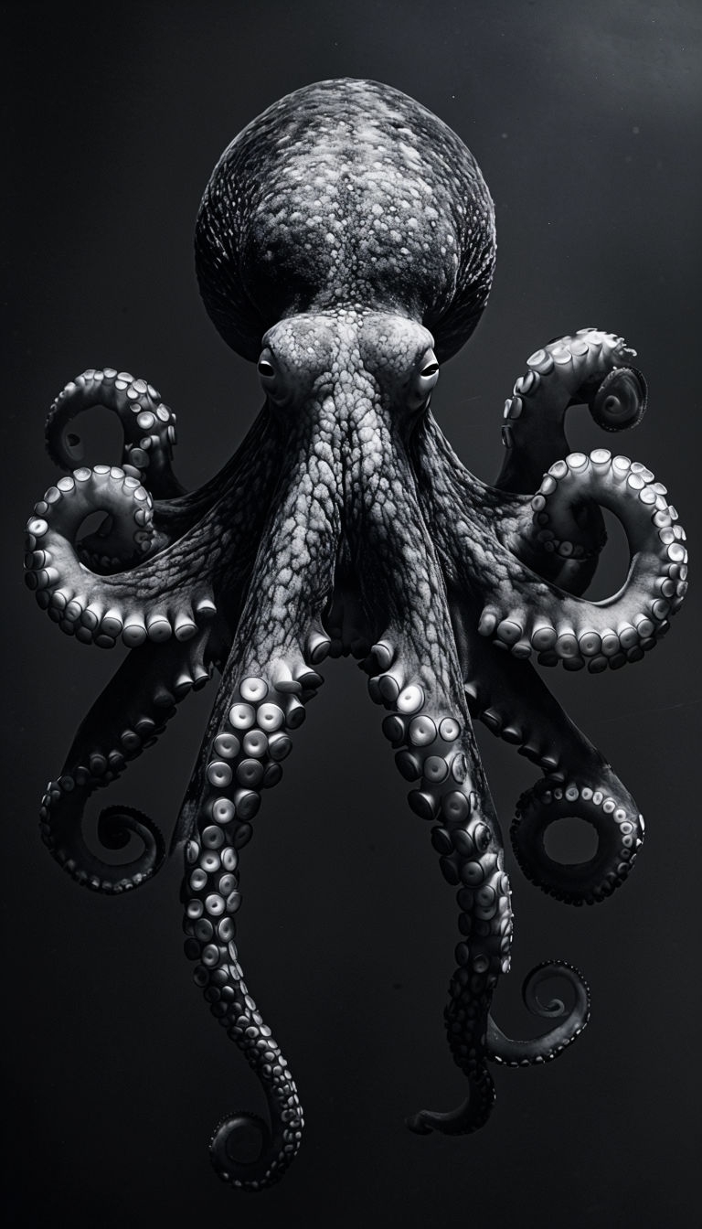 Striking Black and White Octopus Photograph for Mobile Wallpaper