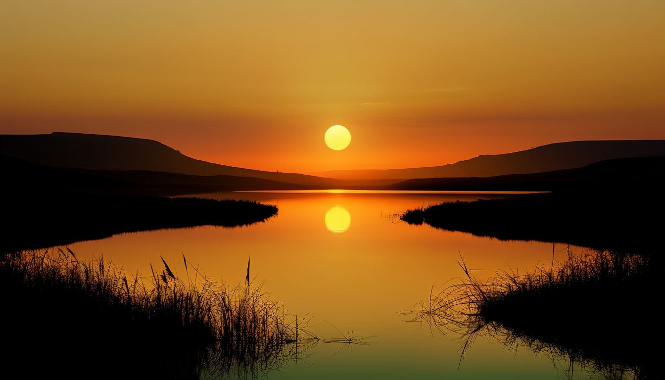 Serene Dusk Landscape Silhouette with Reflective Water Virtual Backgrounds