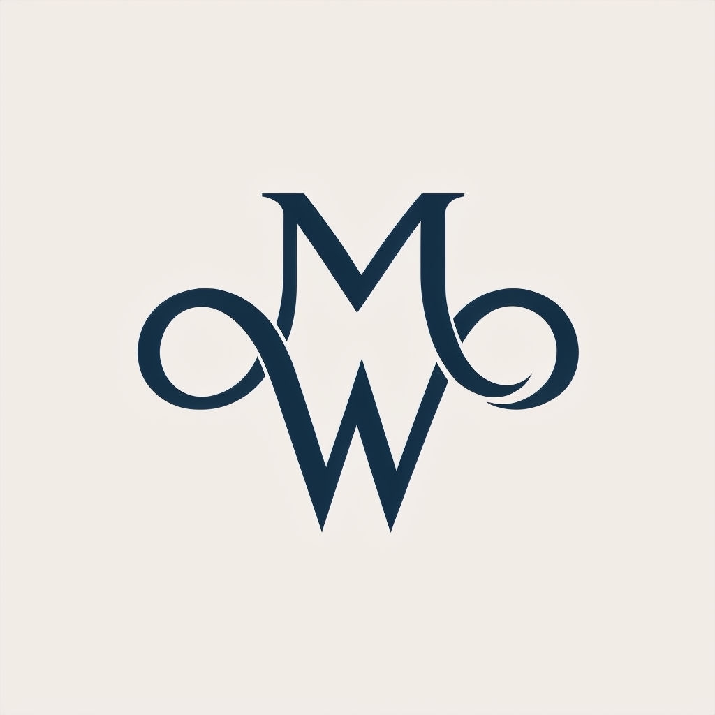 Elegant Intertwined MW Logo Design in Navy Blue and Beige Monogram