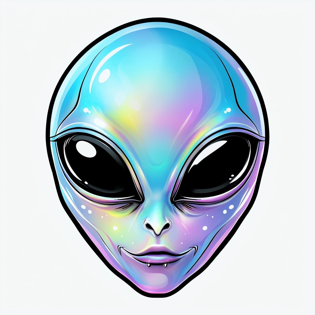 Iridescent Alien Face Cartoon Art Design Sticker