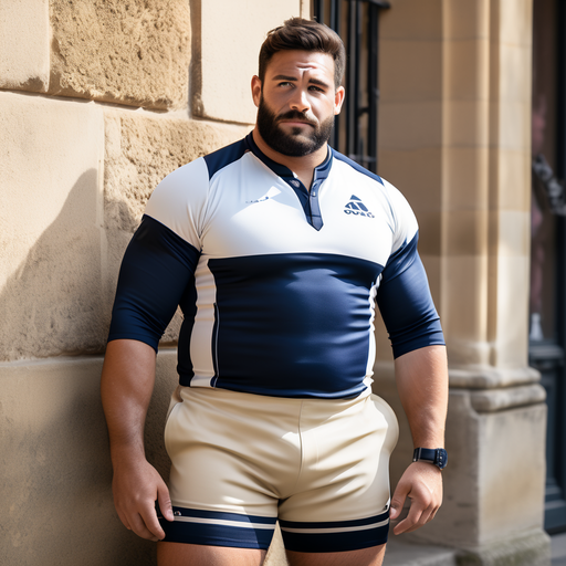 A french buff wide man in a tight fitting slim fit rugby uni... by Yael ...