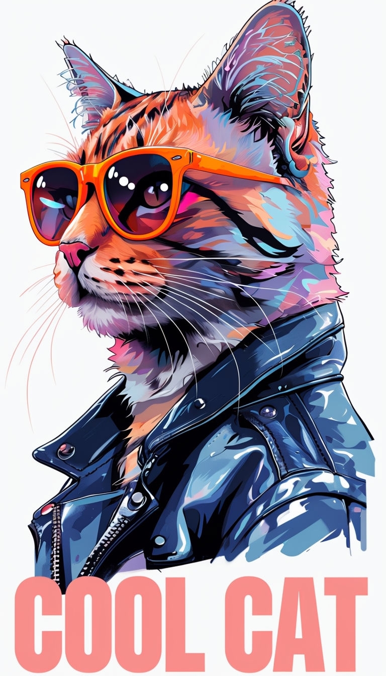 Vibrant Cool Cat with Sunglasses Digital Art Poster