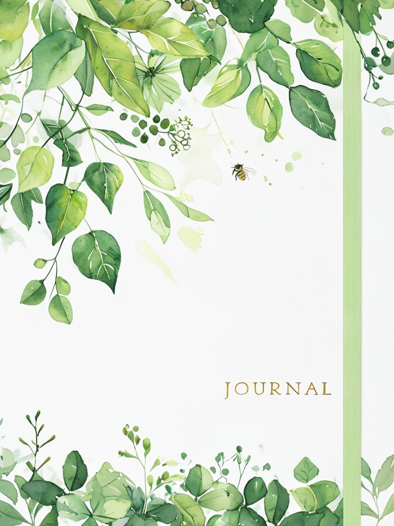 Elegant Watercolor Green Leaves and Floral Journal Cover Design EBook Cover