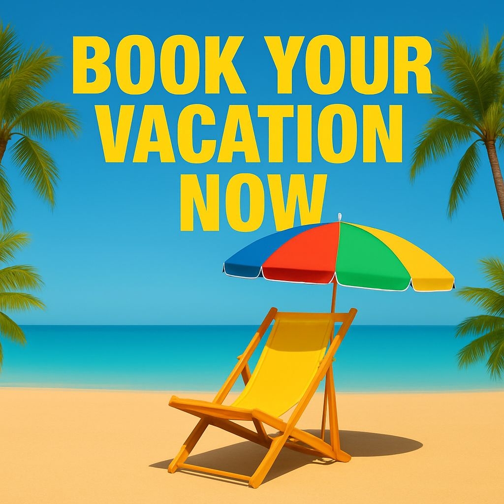 Vibrant Beach Scene with Colorful Umbrella Vacation Ad