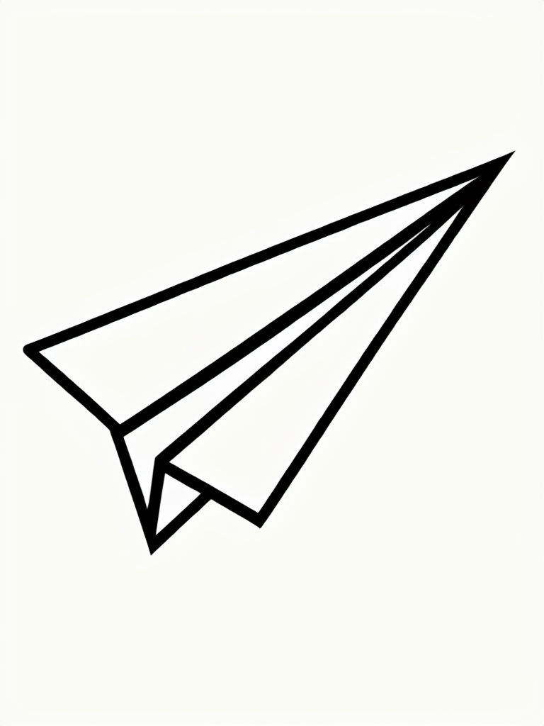 Minimalist Black Line Drawing of a Paper Airplane Coloring Book Page