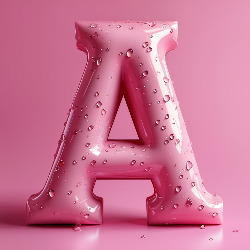 Glossy Pink 3D Letter A with Water Droplets Artwork Monogram