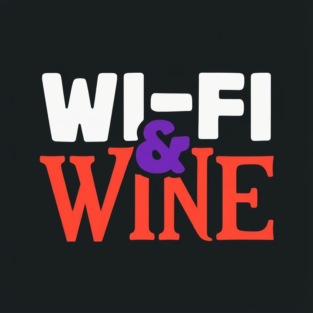 Bold WI-FI & WINE Typography Design on Black T-Shirt