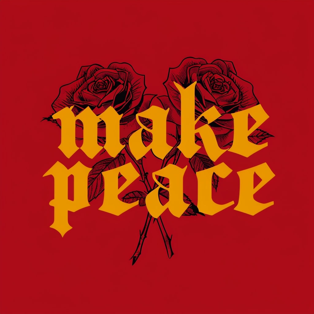 Make Peace Gothic Typography with Black Roses T-shirt