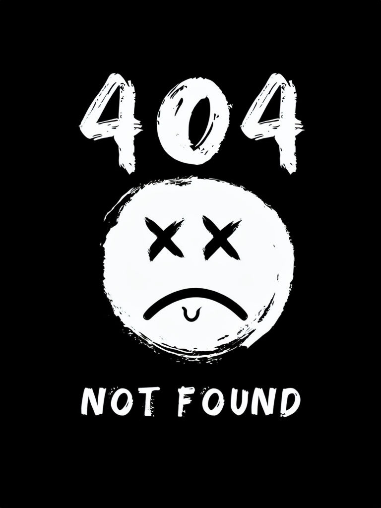 Minimalist Black and White 404 Error Graphic T-Shirt