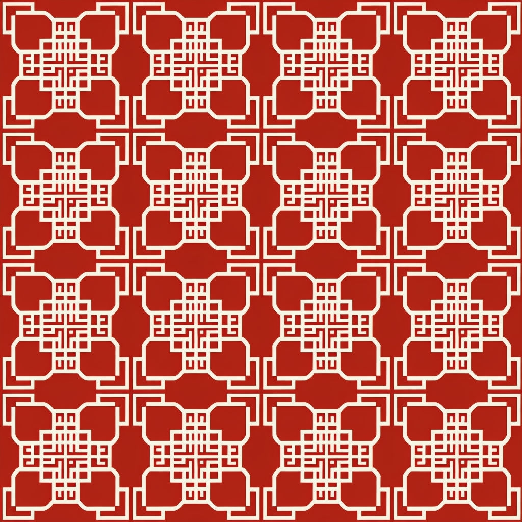 Intricate Geometric Square Pattern in Brick Red Background Seamless Pattern