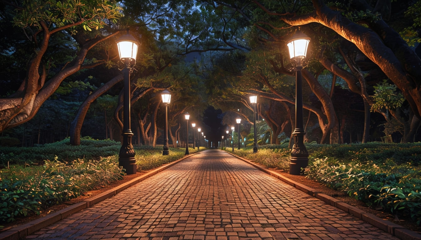 Tranquil Nighttime Cobblestone Pathway Virtual Background