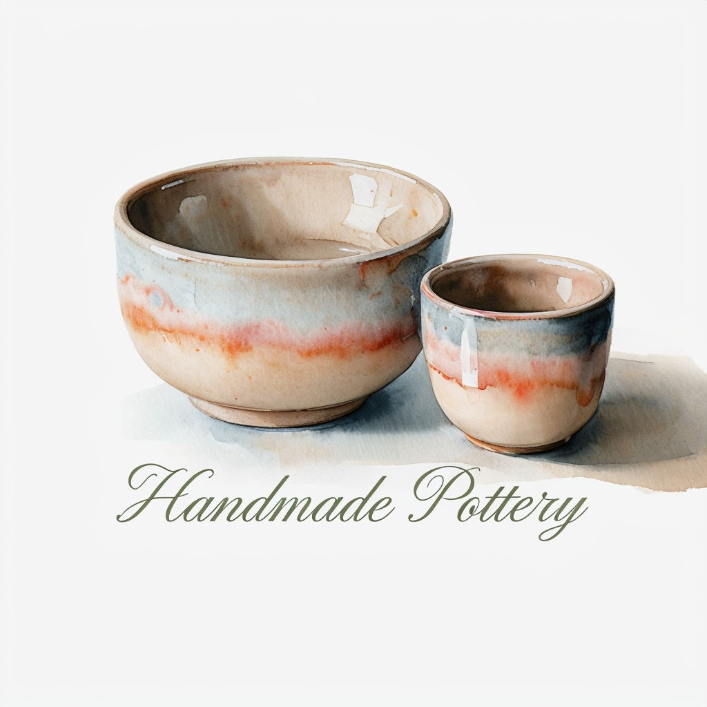 Elegant Handmade Pottery Watercolor Logo