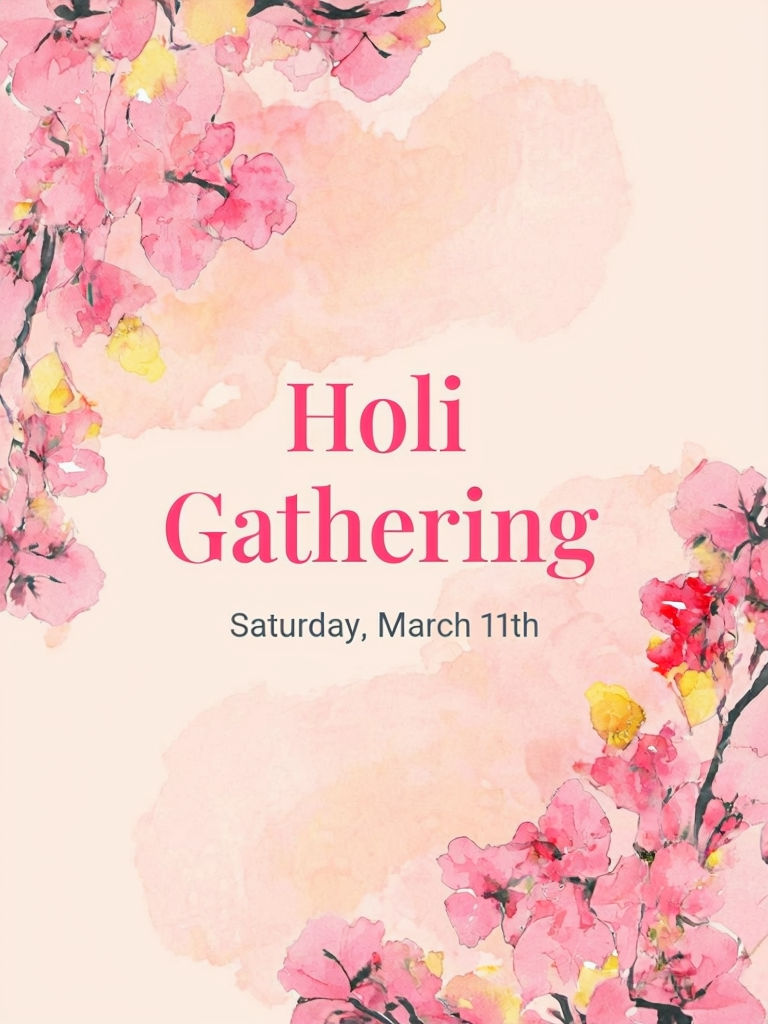 Chic Watercolor Holi Gathering Invitation Card Design