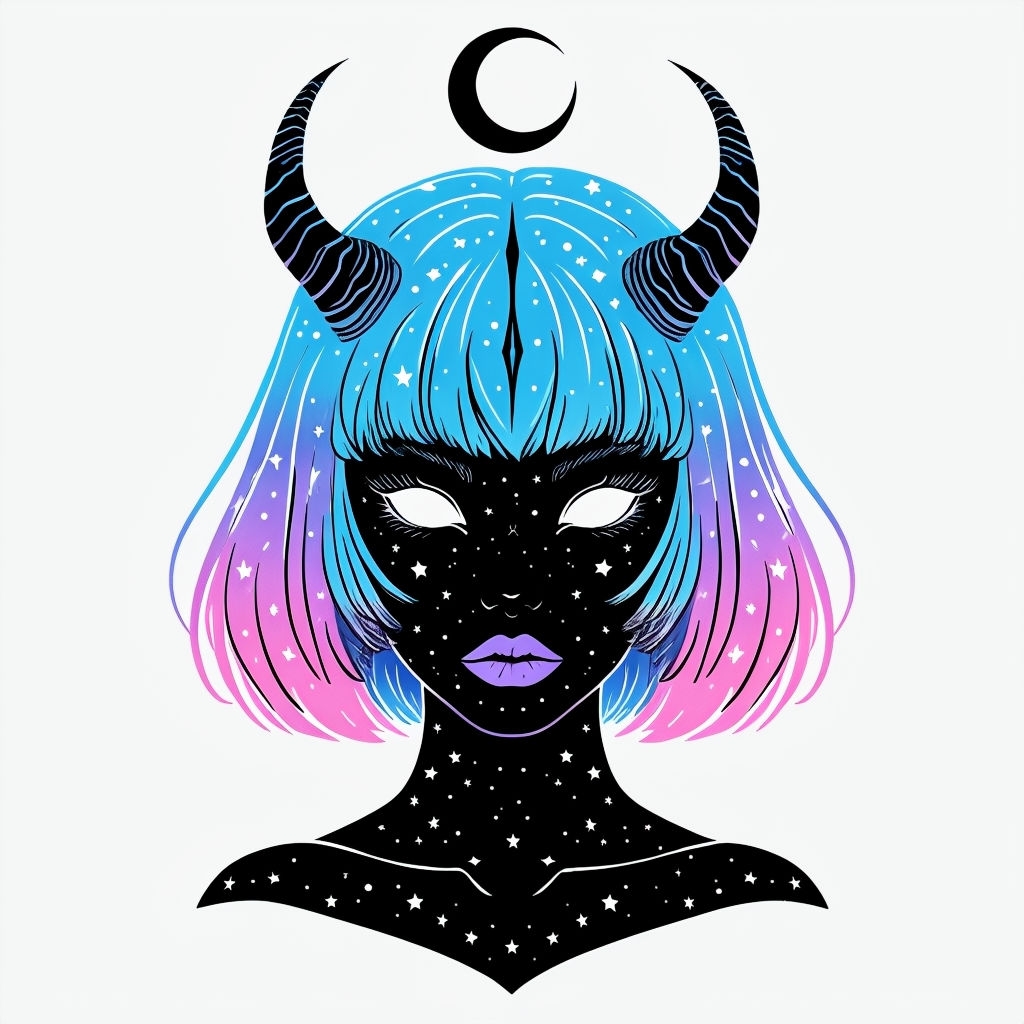 Celestial Fantasy Character Illustration with Colorful Hair Sticker