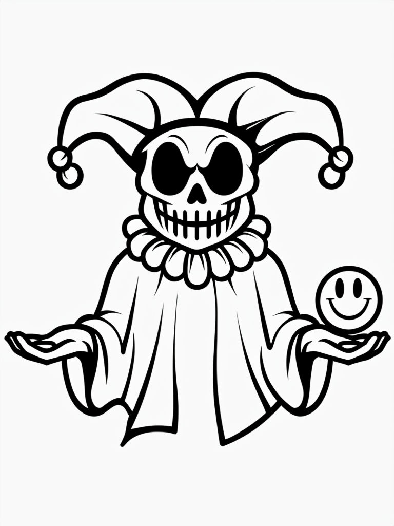 Sinister Jester Character Line Art for Easy Coloring Book Pages