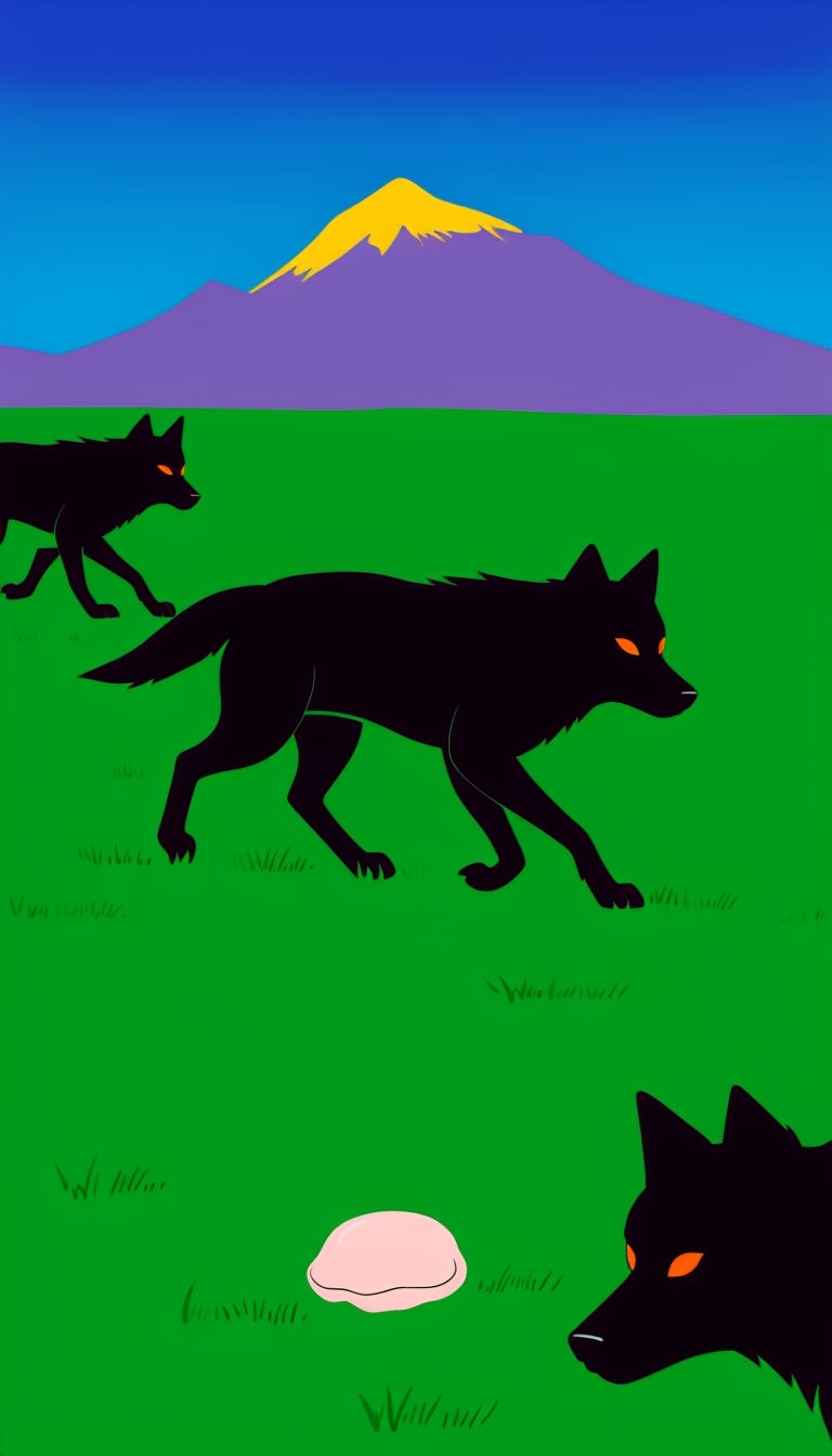 Cartoon Silhouette Wolves with Glowing Eyes in Vibrant Landscape Mobile Wallpaper