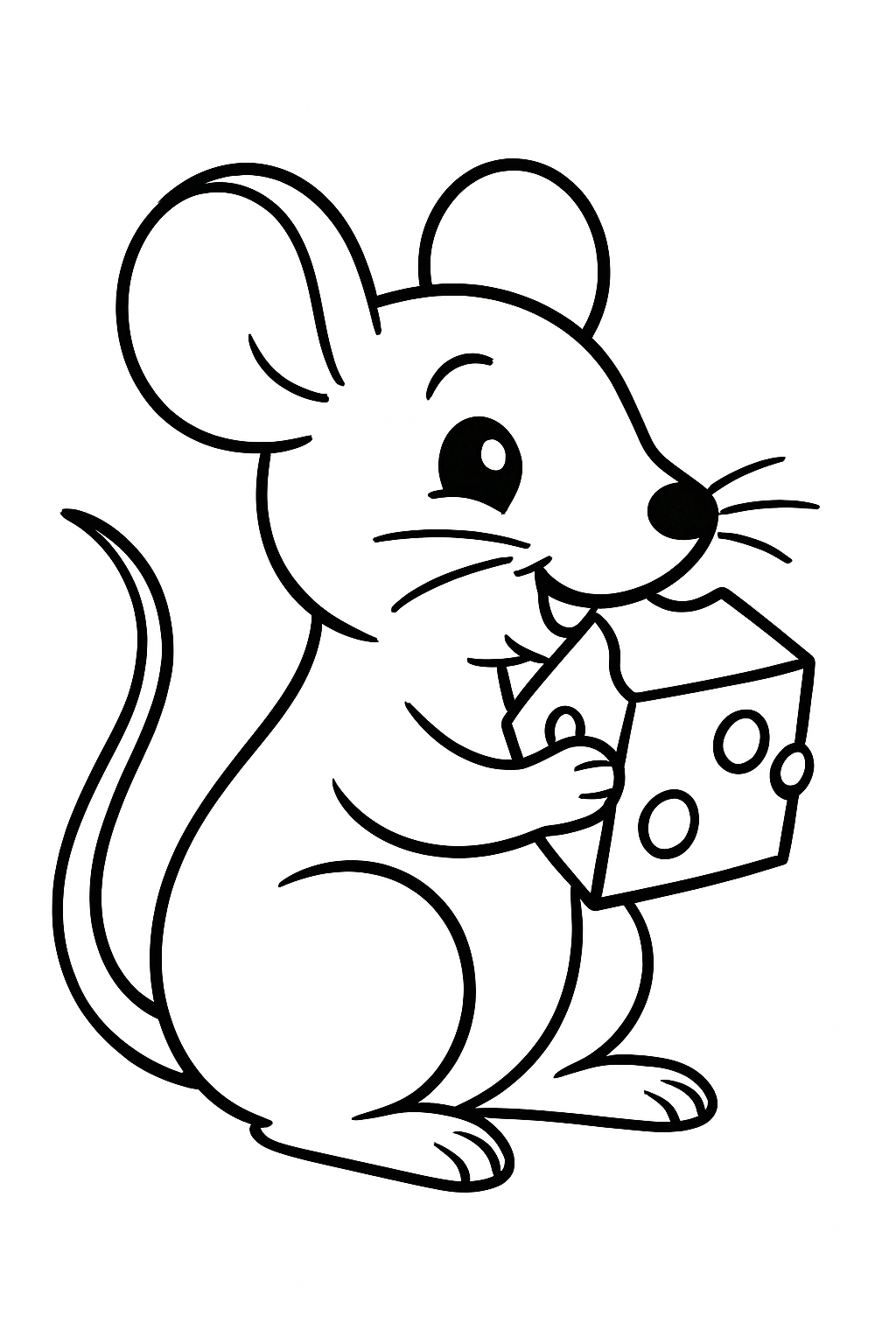 Charming Cartoon Mouse with Cheese Coloring Book Page