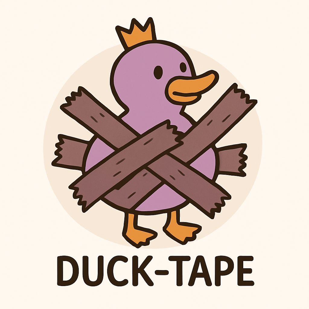 Playful Cartoon Duck with Duct Tape and Crown Sticker