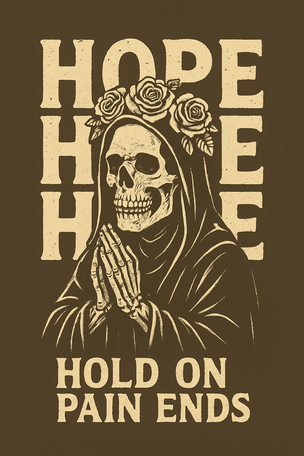 Gothic Skeleton with Roses Prayerful Illustration T-Shirt