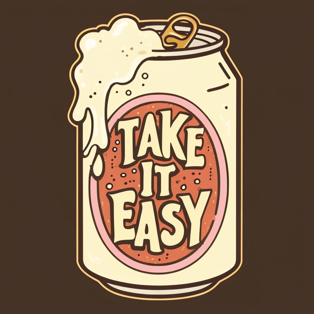 Playful Cartoon Beer Can with Foam and Take It Easy Text Sticker