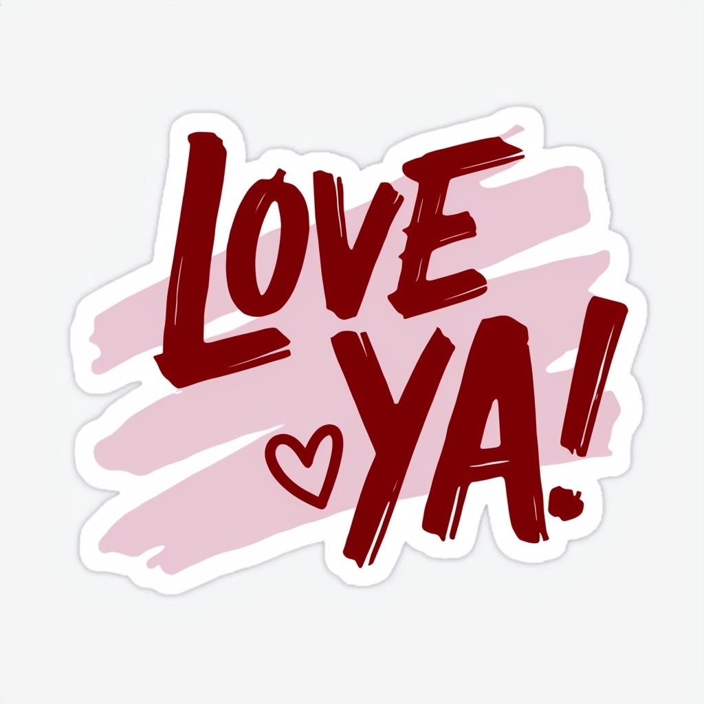 Playful Hand-Drawn Love Ya! Text with Heart Illustration Sticker