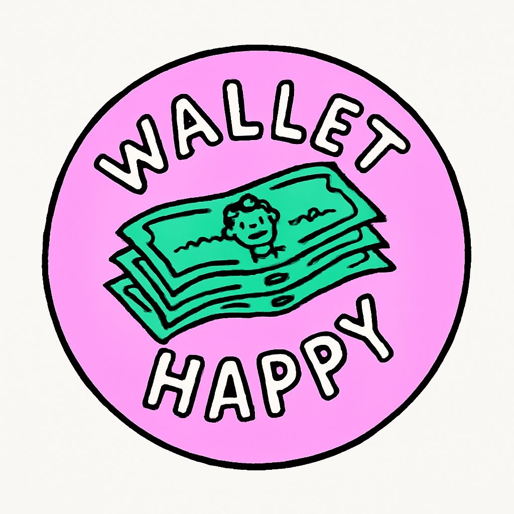 Vibrant Cartoon Wallet with Happy Money Illustration Sticker