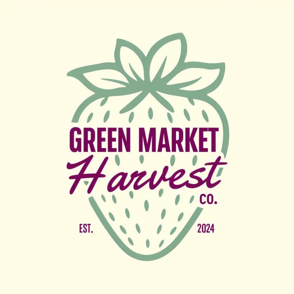 Stylish Minimalist Strawberry Green Market Logo Design