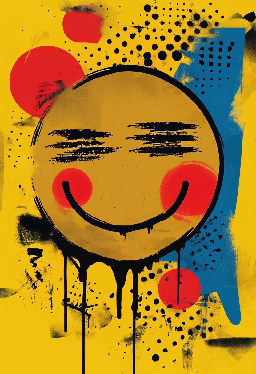 Vibrant Smiley Face Street Art with Abstract Elements Poster