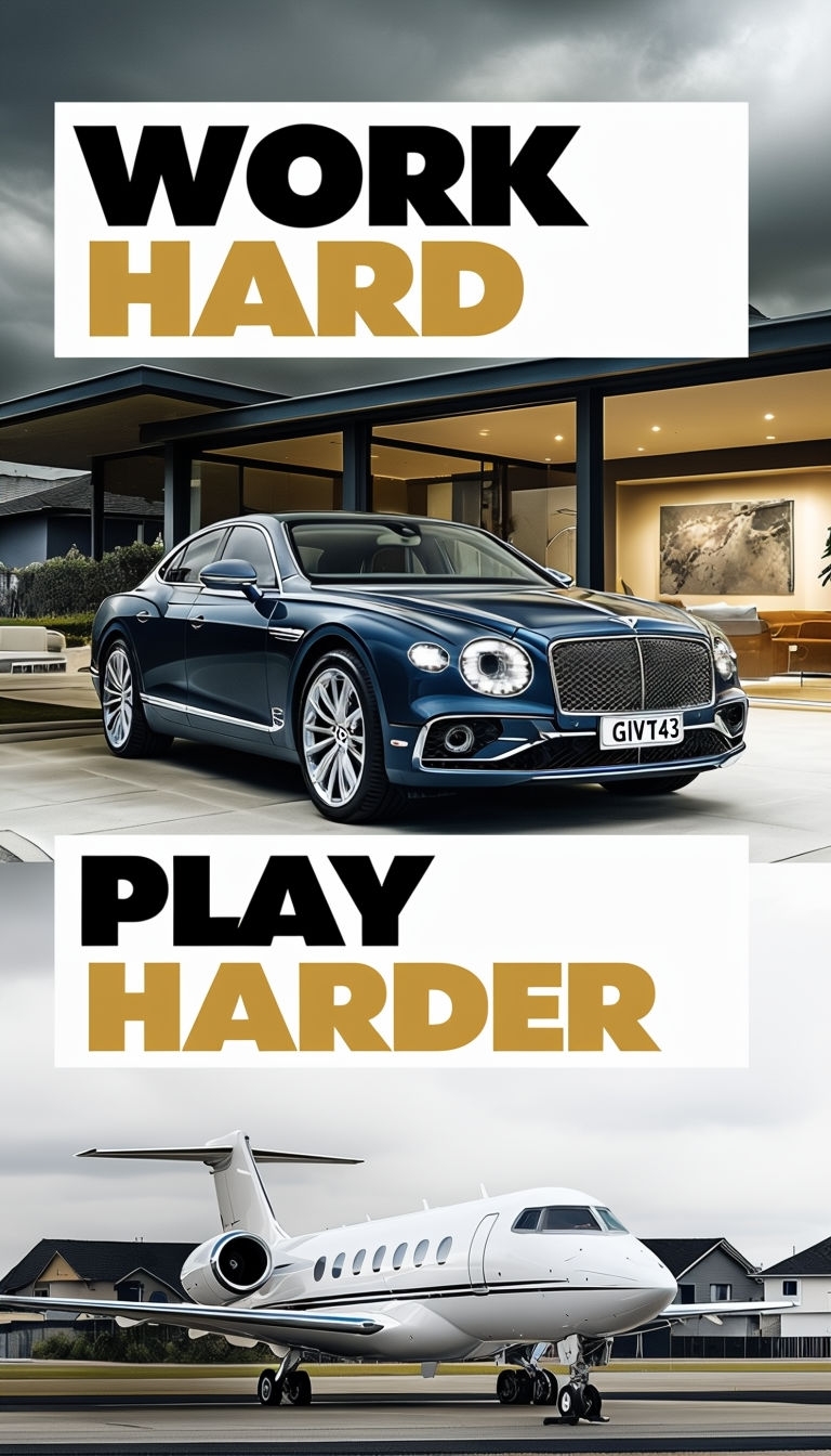 Luxury Motivational Collage of Bentley and Private Jet Mobile Wallpaper