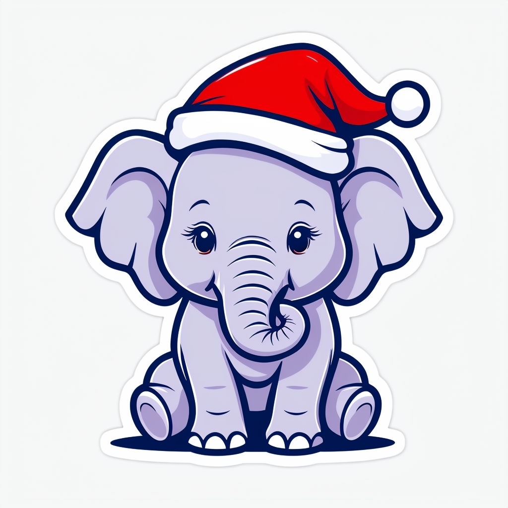 Playful Baby Elephant in Santa Hat Cartoon Sticker