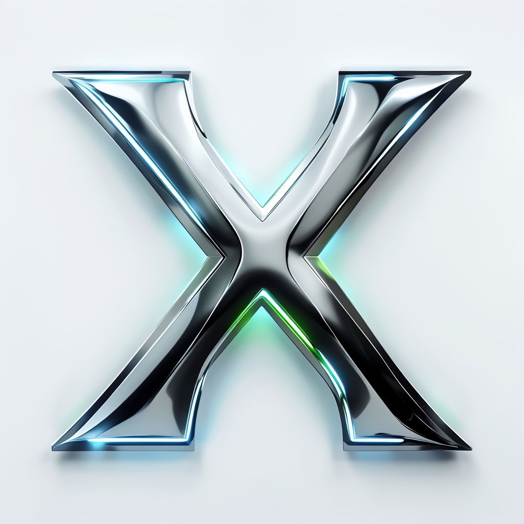 Futuristic Metallic 'X' Monogram with Neon Glow Design Monogram