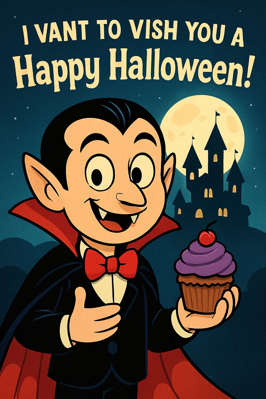 Cheerful Vampire Wishing You a Happy Halloween Card Design