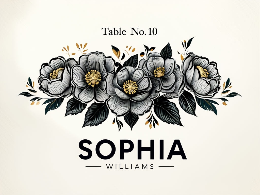 Elegant Floral Table No. 10 Logo Design for Event Sign