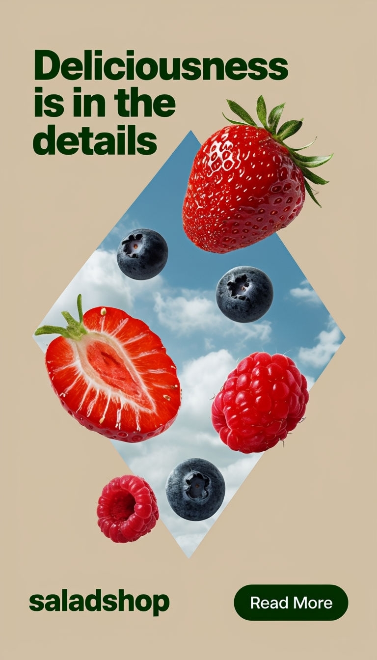 Vibrant Fruit Salad Promotion with Fresh Details Advertisement