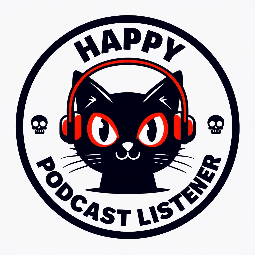 Black Cat Cartoon Podcast Listener Logo Sticker