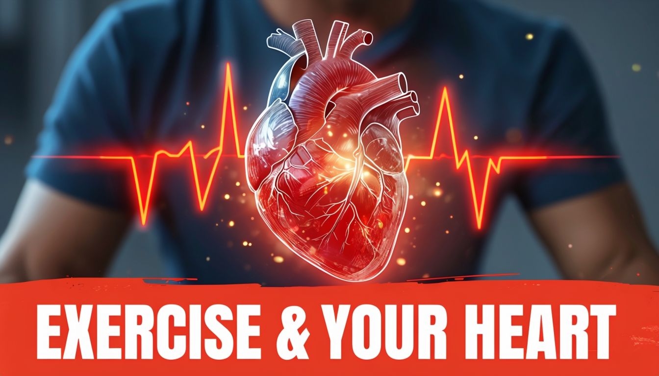 Vivid Anatomical Heart Illustration with ECG and Exercise Message Social Media Post