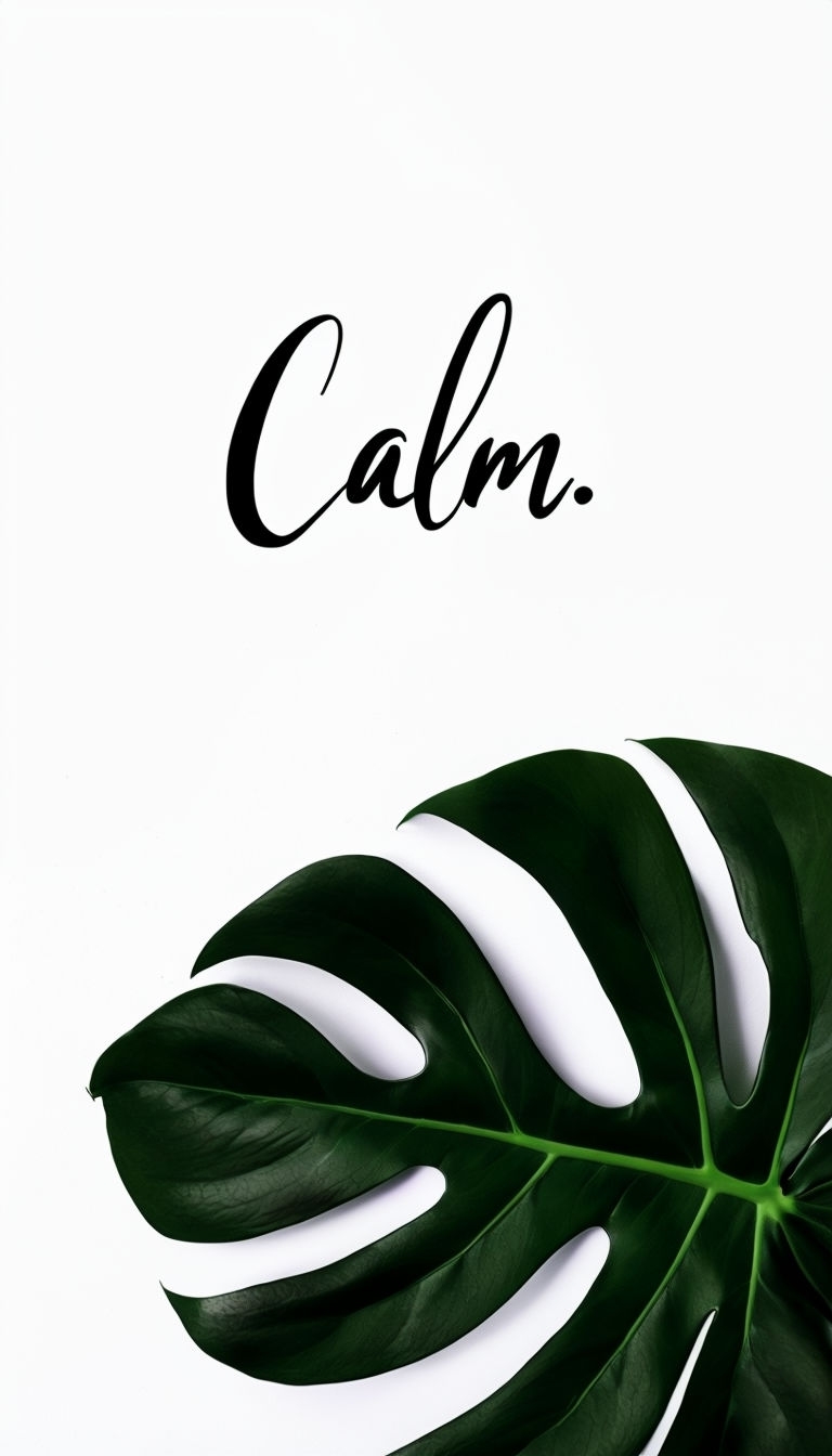 Minimalist Monstera Deliciosa Leaf with Calm Typography Mobile Wallpaper