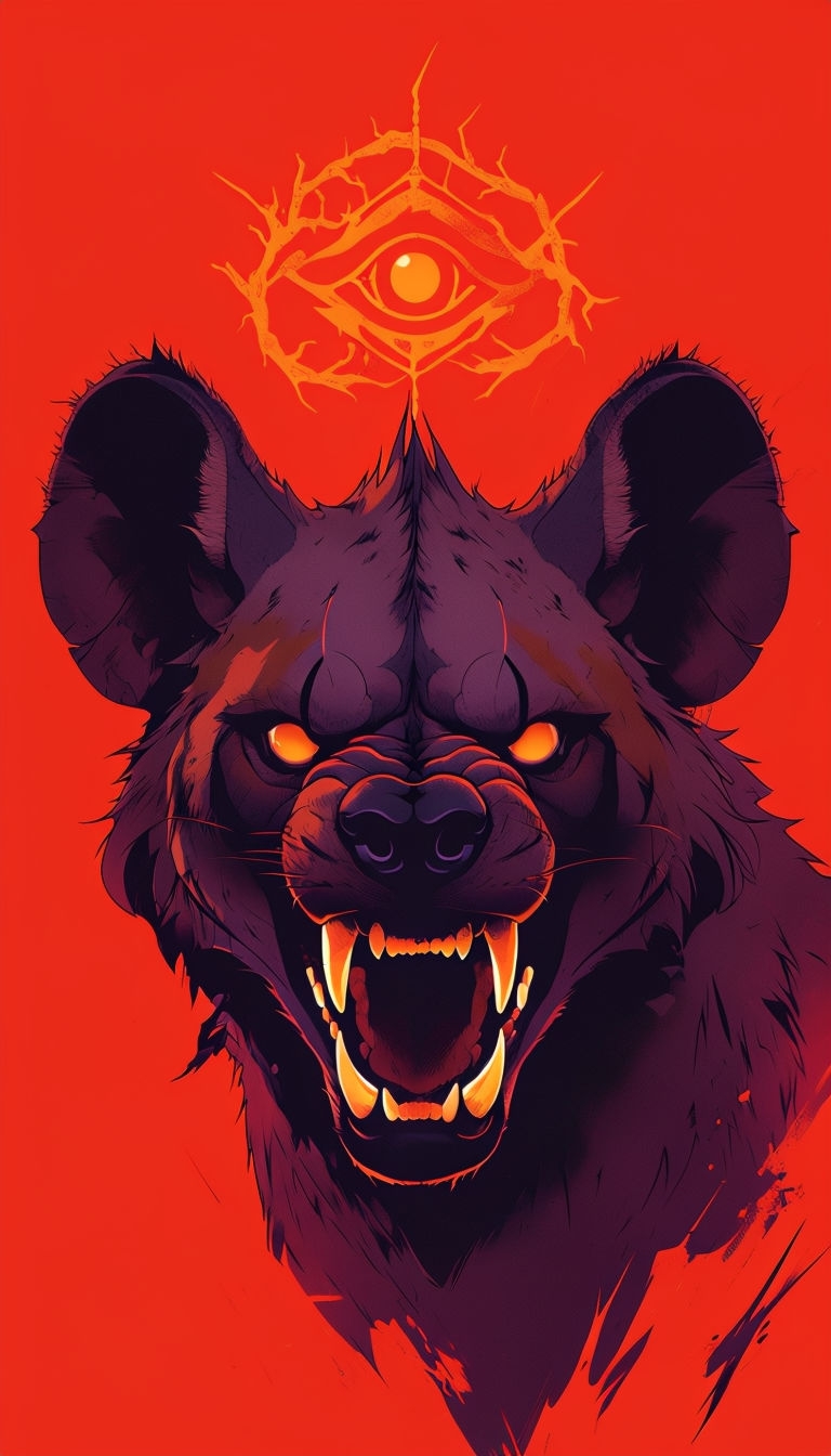 Menacing Hyena-Like Creature with Glowing Fangs Mobile Wallpaper