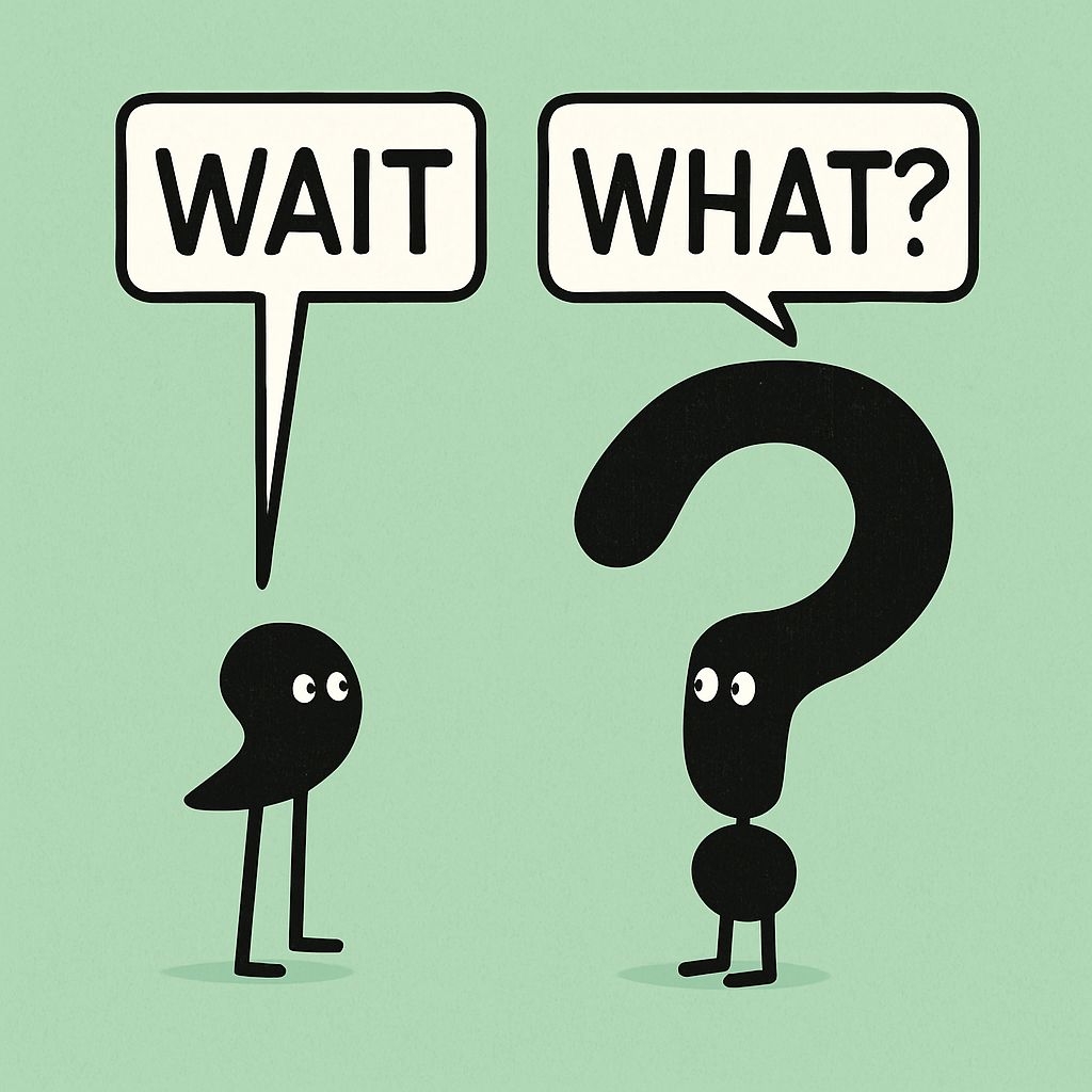 Playful Minimalist Cartoon Characters 'WAIT' and 'WHAT?' Sticker