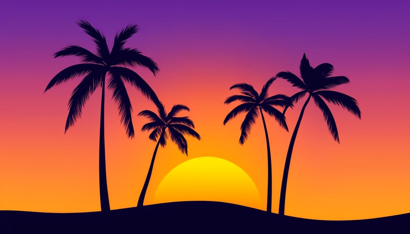 Tropical Sunset with Silhouetted Palm Trees Virtual Background