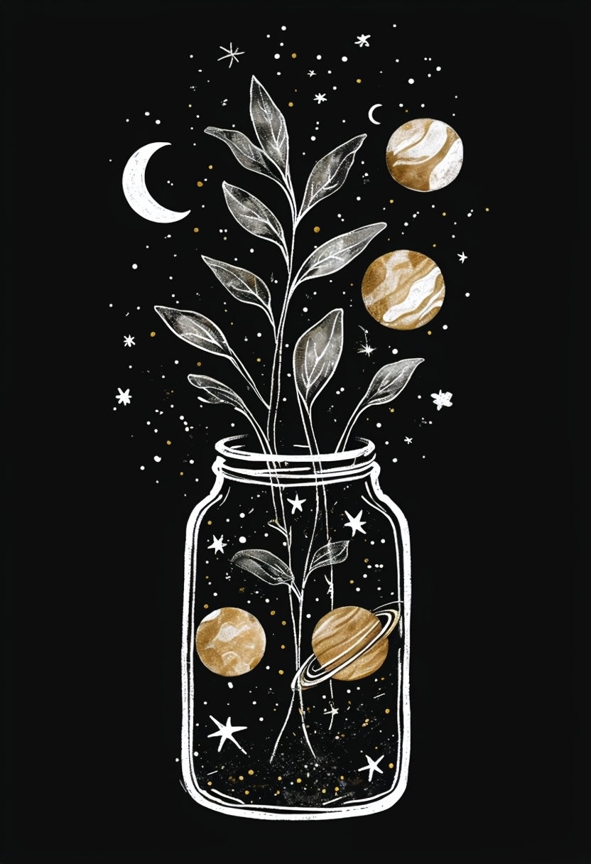 Celestial Dreams in a Jar Whimsical Art Illustration