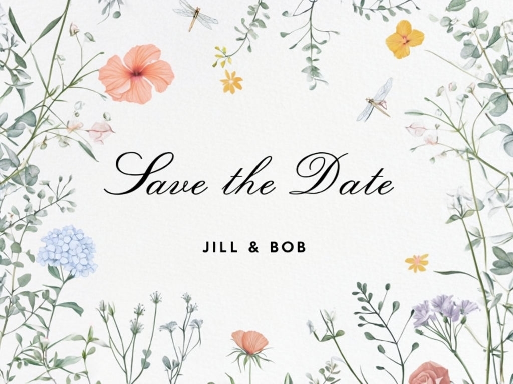Elegant Save the Date Card with Botanical Illustrations Design